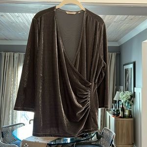 Soft Surroundsings Pewter velvet cross cross Rouched top XL